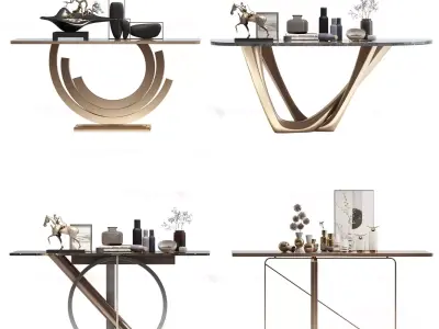 Modern Console Tables with Sculptural Metallic Bases 3D model