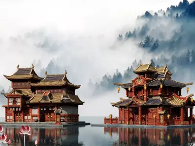 Chinese style architectural attic 3D model
