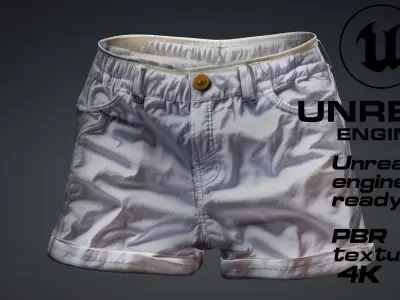 White short pants PBR 4k Low-poly 3D model