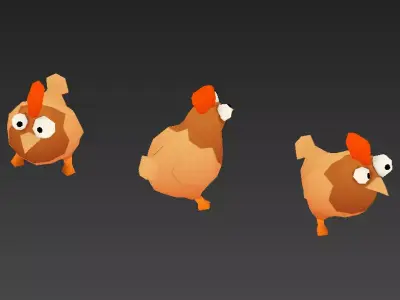   Cartoon chicken with bones Low-poly 3D model