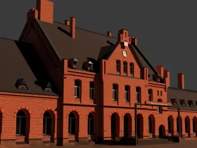 low poly railway station 3d model Low-poly 3D model