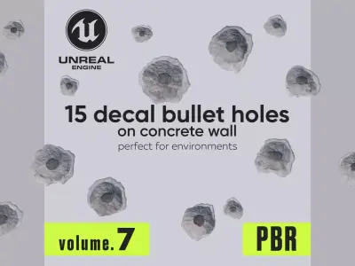 15 Bullet Hole Decals Pack on Concrete Wall 7 Texture