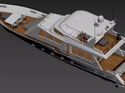 Luxury Open Motor Yacht with Teak Decks and Flybridge 3D model 3D model