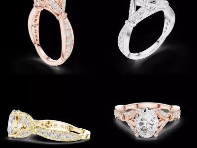 Luxury Side Stone Solitaire Ring CAD Design Rose Yellow Gold 3D print model