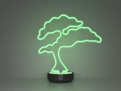 Bonsai 1 - Neon Sign in a Pot 3D model