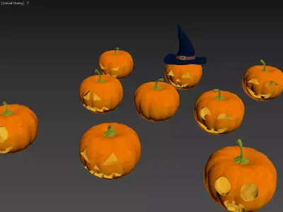 Halloween Jack O Lantern Collection with Witch Hat Decor 3D model