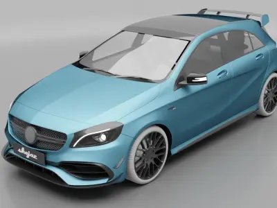 mercedez benz amg a45 with scrap blue Low-poly 3D model