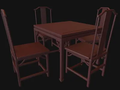 Chinese style dining table and chair 3D model