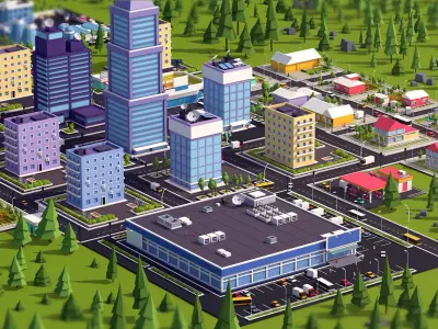 Cartoon Low Poly Town City Pack Low-poly 3D model