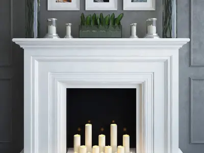 Fireplace 3 with candles and vases 3D model