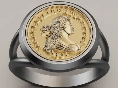 Draped Bust Dollar American coin printable ring 3D print model