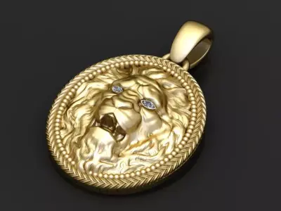 Majestic Lion Head Medallion  3D Printable Pendant Model  3D print model