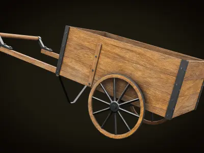Wooden Cart Low-poly 3D model