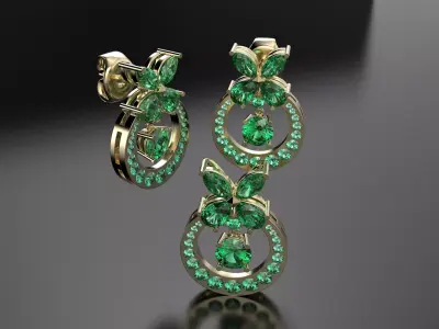 Pendant and earrings set with stones 3D print model