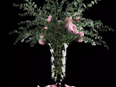 Pink roses and eucalyptus 3D model