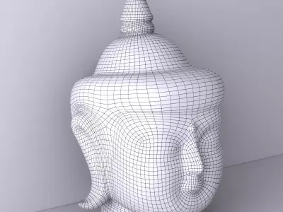 Antique Wooden Buddha Head Red 3D model