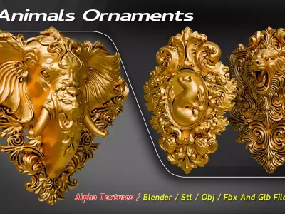 25 Animals Ornaments Alpha Textures and STL Files For 3D Print   3D model