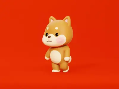 Cartoon Dog Shiba Chibi Kawaii Character Rigged Animated Low-poly 3D model