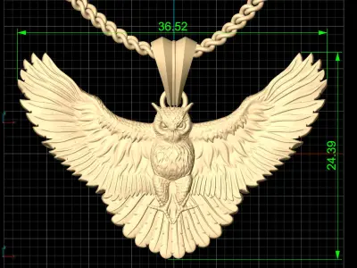 Owl Pendant Sculpture jewelry gold necklace 3D print SIlver 3D print model
