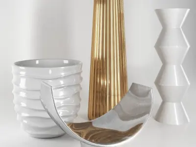 Decorative Set 1 three vases and gold vase Low-poly 3D model