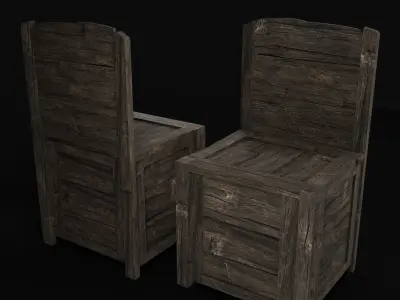 Old Wooden chair VR AR  low-poly 3d model Game Asset Free low-poly 3D model