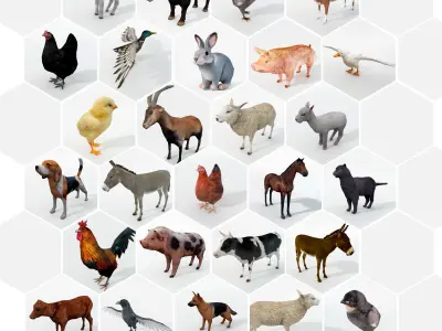 25 Farm - Domestic Animal Models Pack Low-poly 3D model