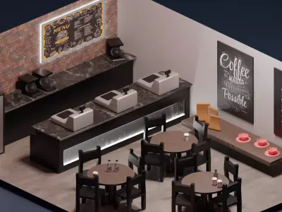 Blender 3D Low poly Coffe Shop Low-poly 3D model