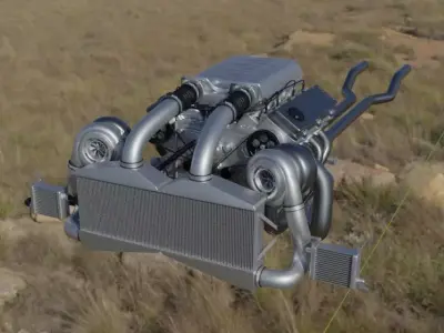 Twin Turbo V8 Engine Free 3D model