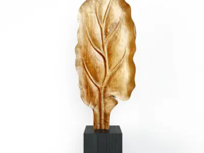 Large Wood Carved Leaf Decor 3D model