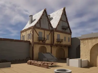 Wooden beams planks floor and balcony pack Low-poly 3D model