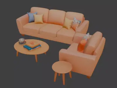 Cartoon style sofa set 3D model get