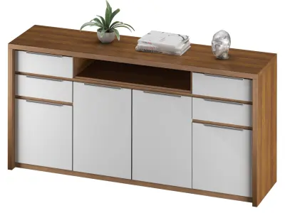 Buffet sideboard table with decoration set Low-poly 3D model