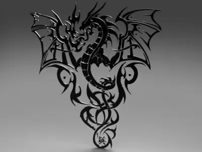 Tribal Dragon for laser cutting Low-poly 3D model