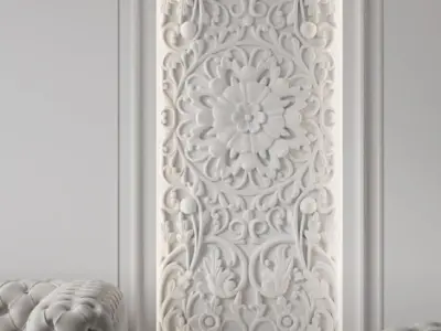 carved floral asian panel 3D model