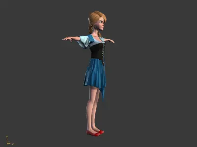 Low-Poly Female Cartoon Character T Pose Stylized 3D Model Low-poly 3D model