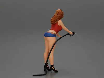 2 Sexy Girl in short putting gas in car at gasoline station 3D print model