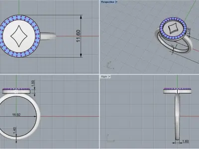 Card diamonds ring model 604 3D print model
