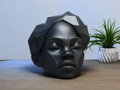 Low Poly black female Headphone Stand black female Headset   3D print model