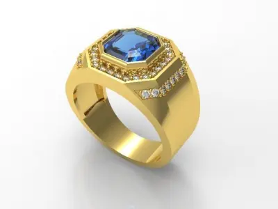 094 - Blue Sapphire Gents Ring - White Gold 3D print model