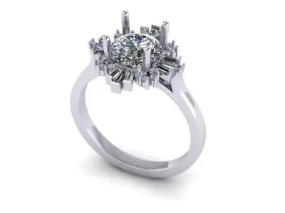 Cluster ring with Rounds and Baguettes 3D print model