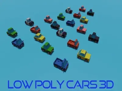 Low Poly Vehicles 3D colorful cars flying in sky 3D model