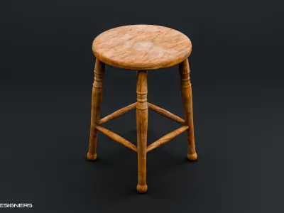 Vintage Wooden Stool 3D model