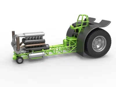 Pulling tractor with turbo engine V12 Scale 1 to 25 3D print model