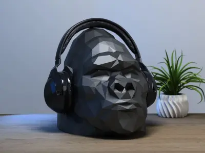 Low Poly gorilla Headphone Stand gorilla Headset Stand  3D print model