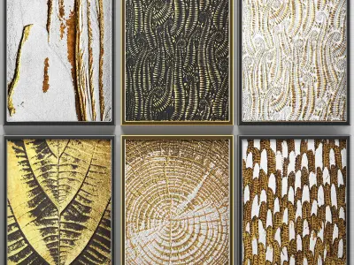 Collection of paintings with gold for walls 7 3D model