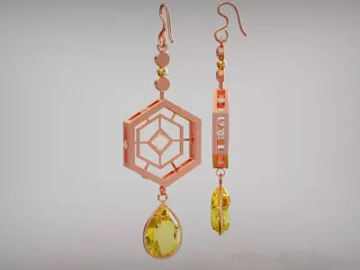 Diamond pear earrings pink rose gold fashion decor woman 3D print model