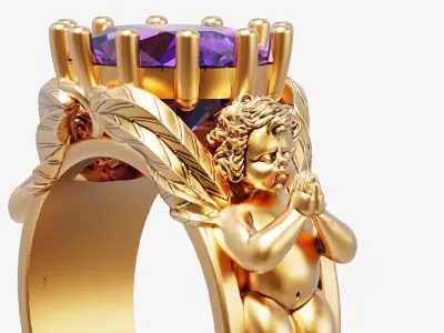 Oval and praying baby angel Sculpture jewelry gold 3D print model