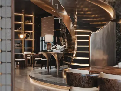 Luxury Fine Dining Restaurant with Round Banquet Table 3D model