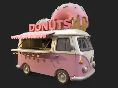 Stylized Food Truck Low-poly 3D model