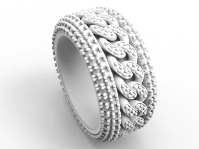 Rotatable Cuban Chain Ring   Wide Band Fully Paved  Size 7 US 3D print model